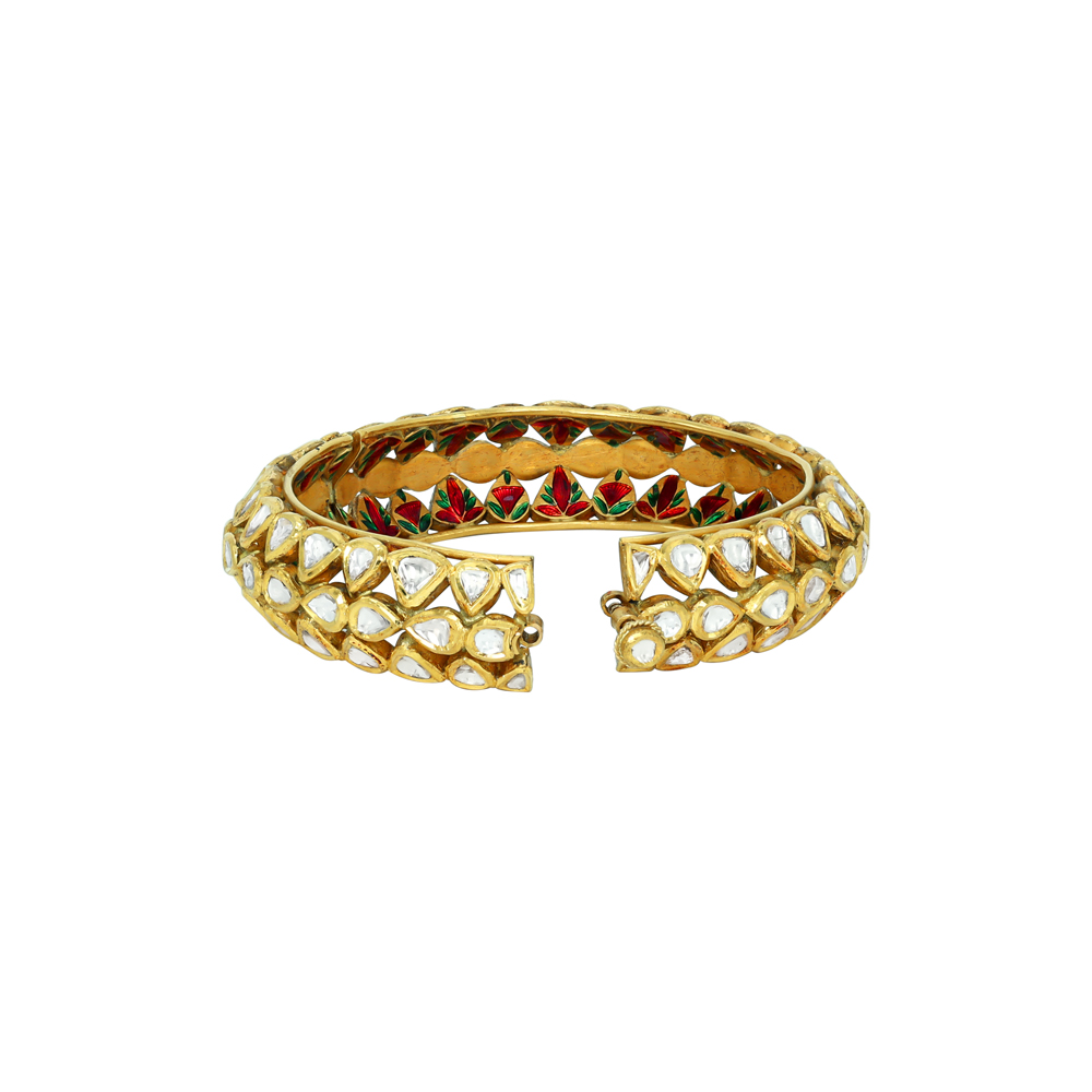 Honeycomb Polki Bangle with Red-Green Enamel Detailing